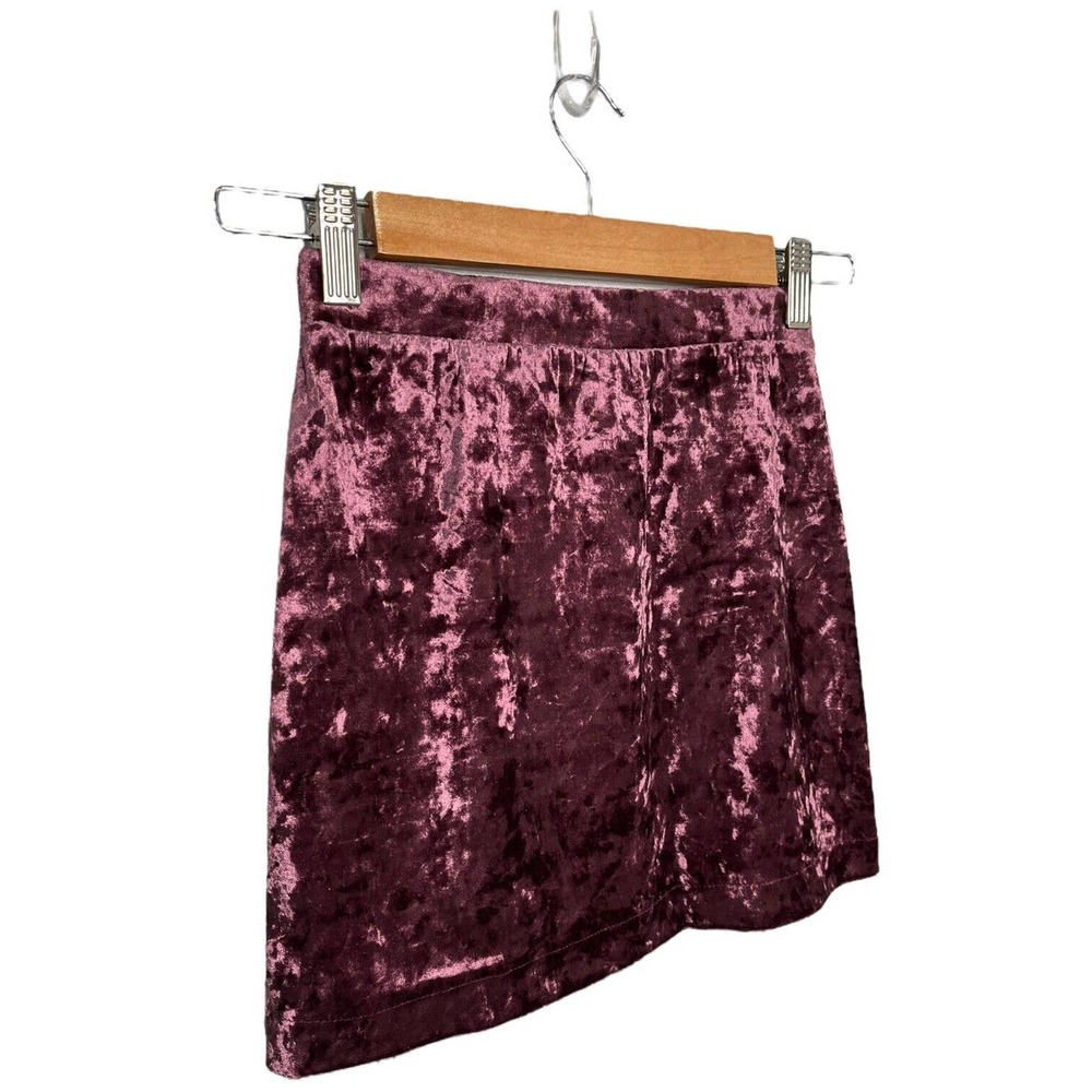 New Nordstrom Abound Crushed Velvet Velour Mini Retro 90s Y2K Skirt Burgundy XXS - Picture 7 of 12